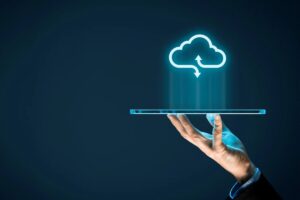 Ilustração de conceito de nuvem digital sendo acessada simbolizando onde fica a nyvem no celular xiaomi