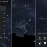 Interface do aplicativo Stellarium mostrando constelações no céu, exemplo de um dos melhores aplicativos para ver as estrelas.